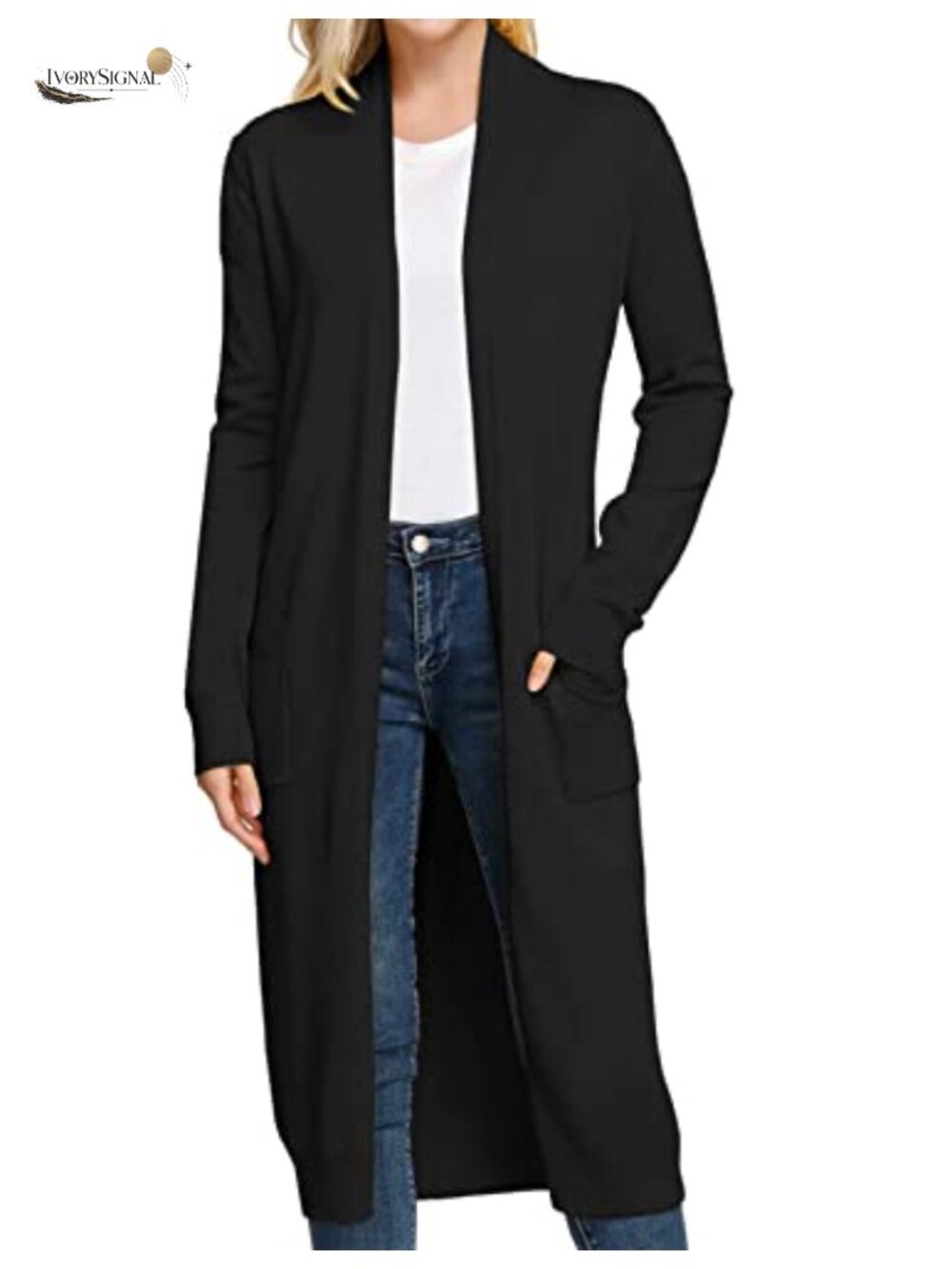 Open Front Maxi Cardigan Sweater Long Knit with Pockets